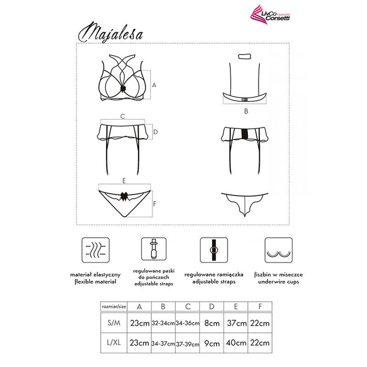 LIVCO CORSETTI FASHION - MAJALESA LC 90526 SUTI + CINTA LIGA + CALCINHA PRETA L/XL