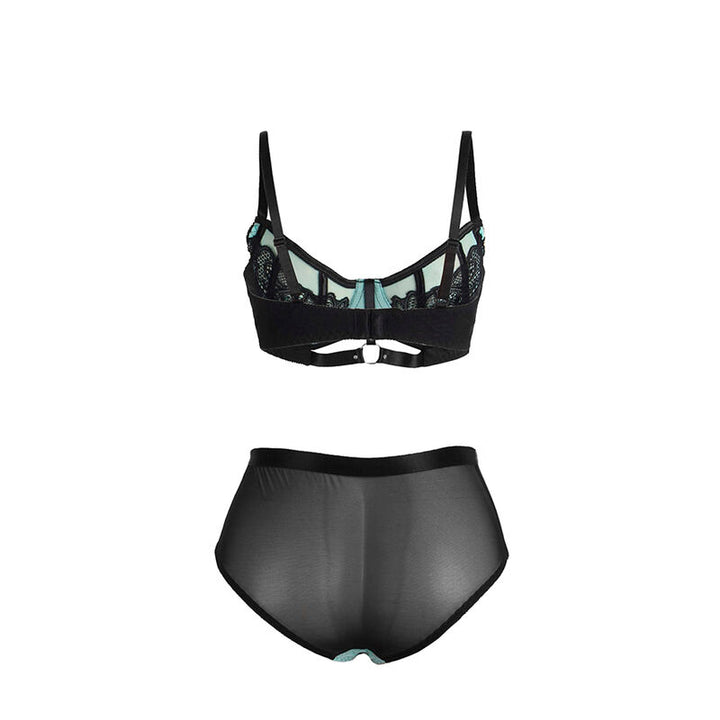 SUBBLIME - 955557 CONJUNTO DE SUTIÃ DE COURO VERDE COM ZÍPER DE MALHA S/M