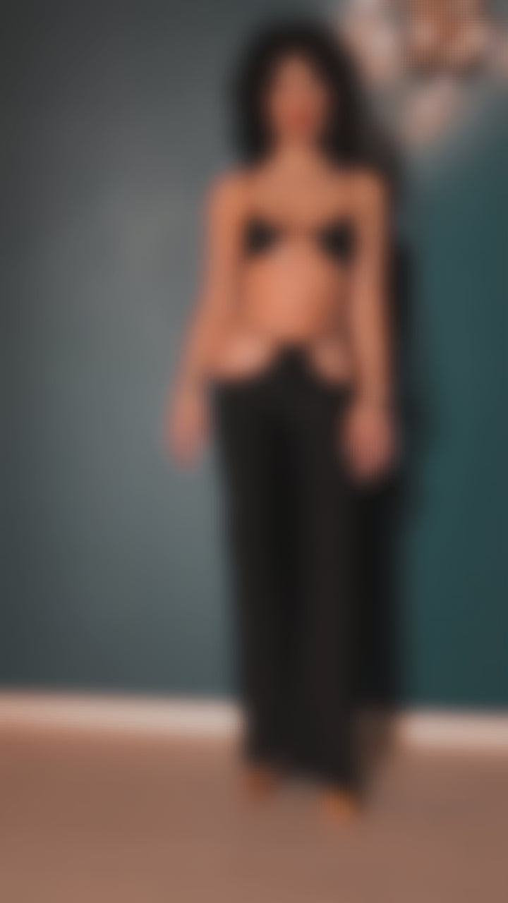 CHILIROSE - CR 4851 CONJUNTO DE TOP E LEGGING PRETO COM ACESSÓRIOS DOURADOS S